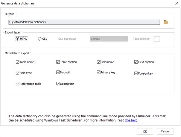 generate a Data dictionary